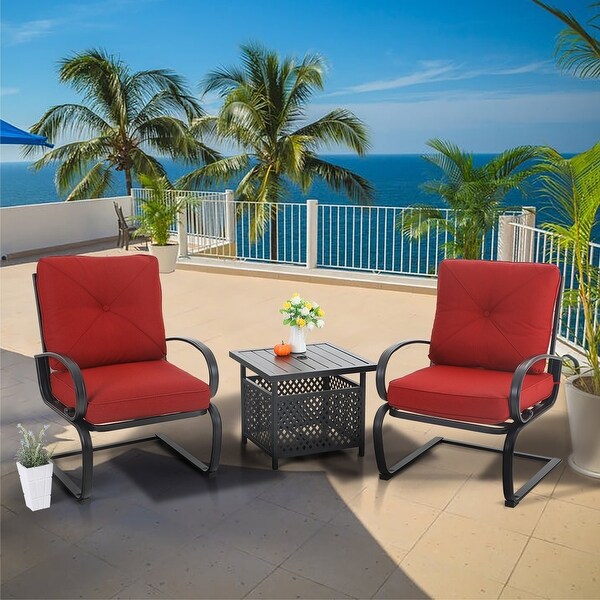 3piece Patio Bistro Furniture Set,Cspring Chairs and Patio Side table with Umbrella Hole