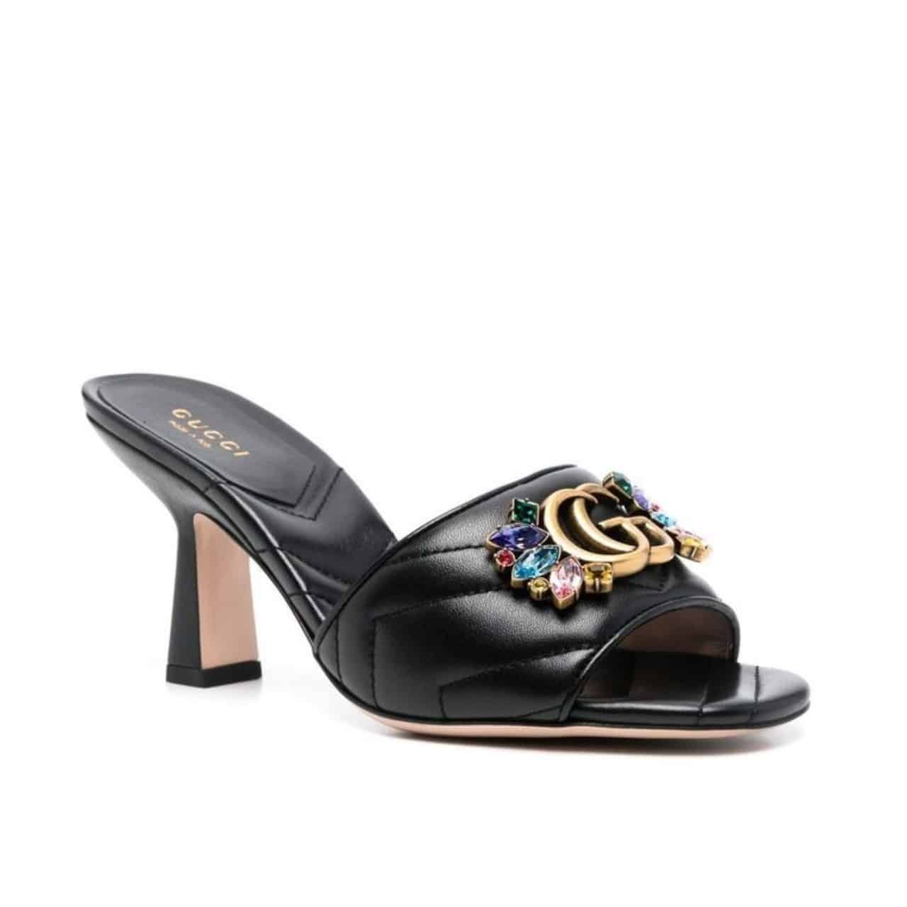 Gucci Women?S Flower Double G Slide Sandal Black