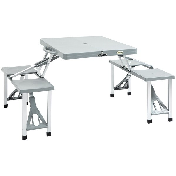 Portable Aluminum Picnic Table Set with Umbrella Hole, Gray