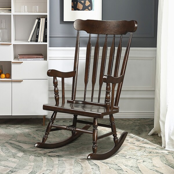 Patio Rocking Chair Solid Wooden Frame Outdoor and Indoor Rocker