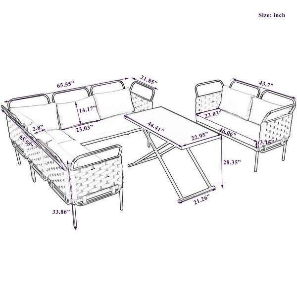 Patio Sectional Sofa Set Woven Rope Furniture Set with Cushions
