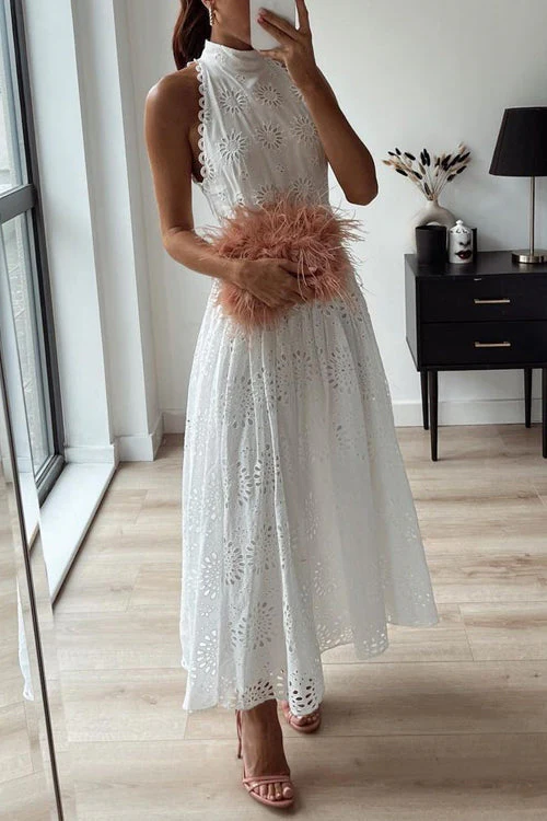 Hollow Out Belted Maxi Dress | Elegant Sleeveless StyleClistos