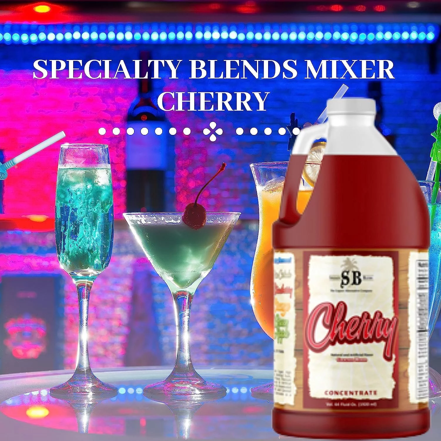 Specialty Blends Cherry Flavored Syrup Cocktail Mixer Concentrate, Made with Organic Cherry Flavor Syrups For Drinks, 1/2 Gallon Pack of 1 - with Bonus Worldwide Nutrition Multi Purpose Key Chain