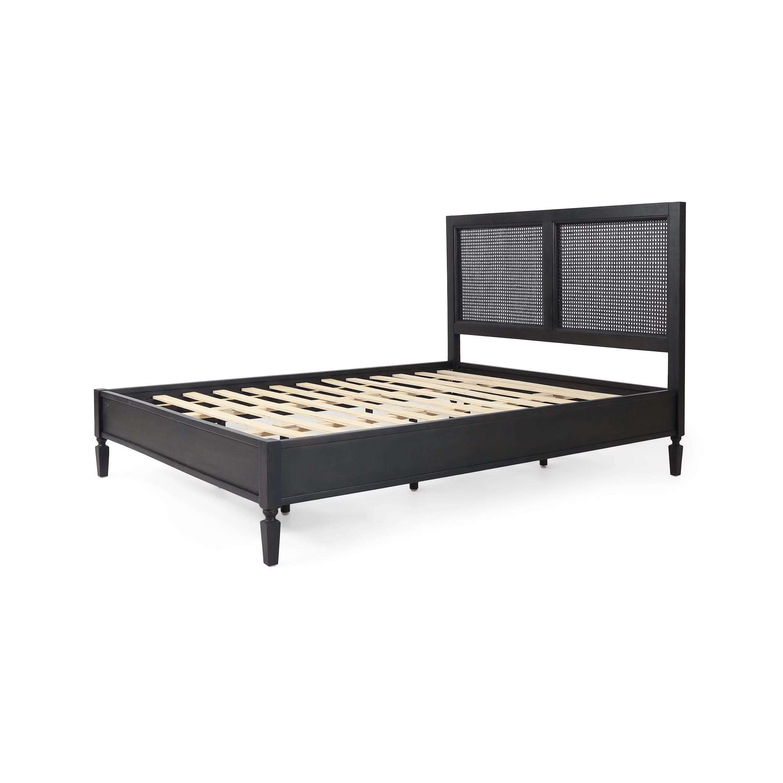 Noble House Pelon Acacia Wood and Rattan Queen Bed, Dark Gray