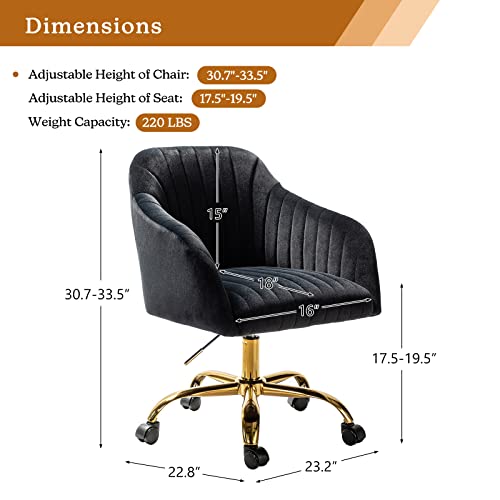 HULALA HOME Velvet Home Office Desk Chair, Modern Cute Computer Task Chair, Wheels Swivel Height Adjustable Upholstered Vanity Chair for Women, Girls (Gold Base, Tan)