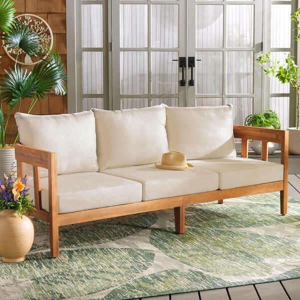 SAFAVIEH Outdoor Owen Solid Wood 3Seater Sofa