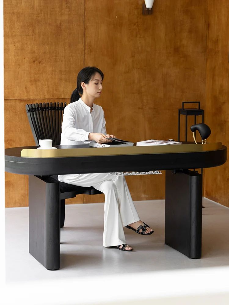 YA032 - Italy Mountain Oak Grain Smart Study Desk Adjustable Height Desk Modern Simple Light Luxury Computer Desk