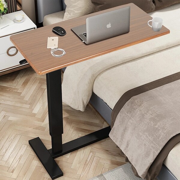 Adjustable C Shape Overbed Bedside Sofa End Table with Hidden Wheels