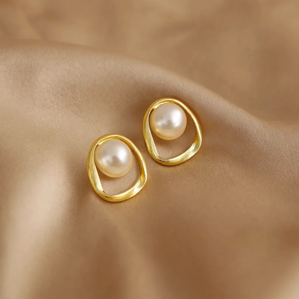 Golden Pearl Stud Earrings for Women