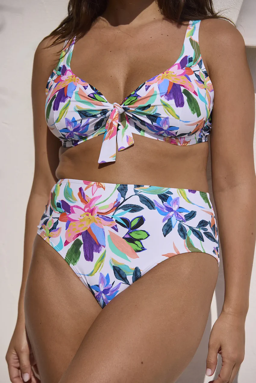 Culotte de bain taille haute Barbade Paradis Tropical Blanc