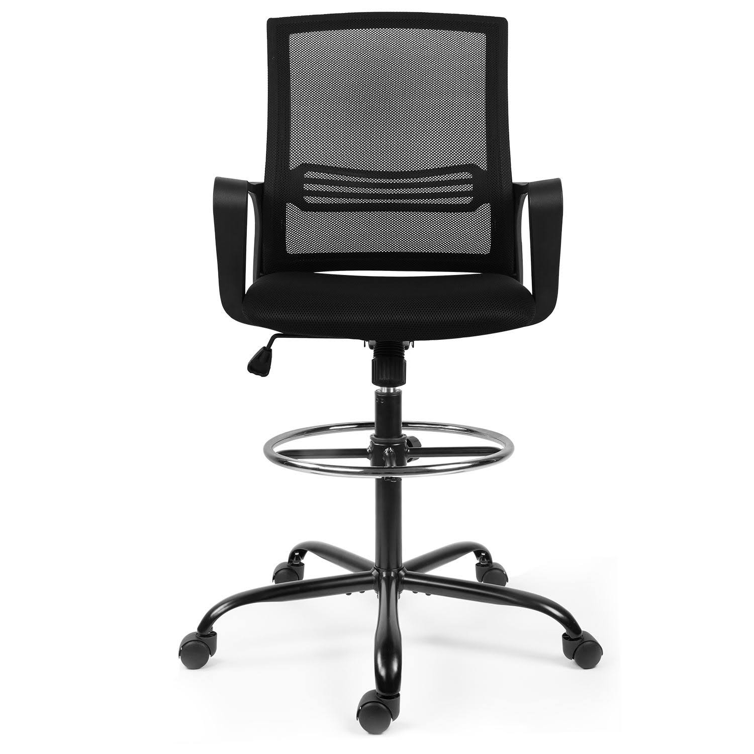 Home Office Computer Task Drafting Chair Black Adjustable Height Foot Ring Swivel Stool