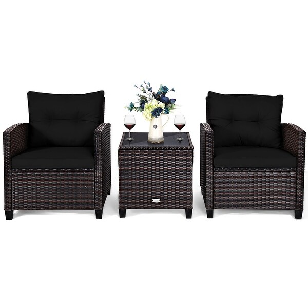Costway 3PCS Patio Rattan Furniture Set Cushioned Conversation Set