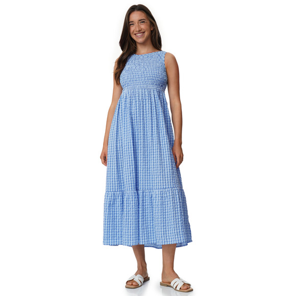 Gina Damen Maxikleid in Seersucker-Optik