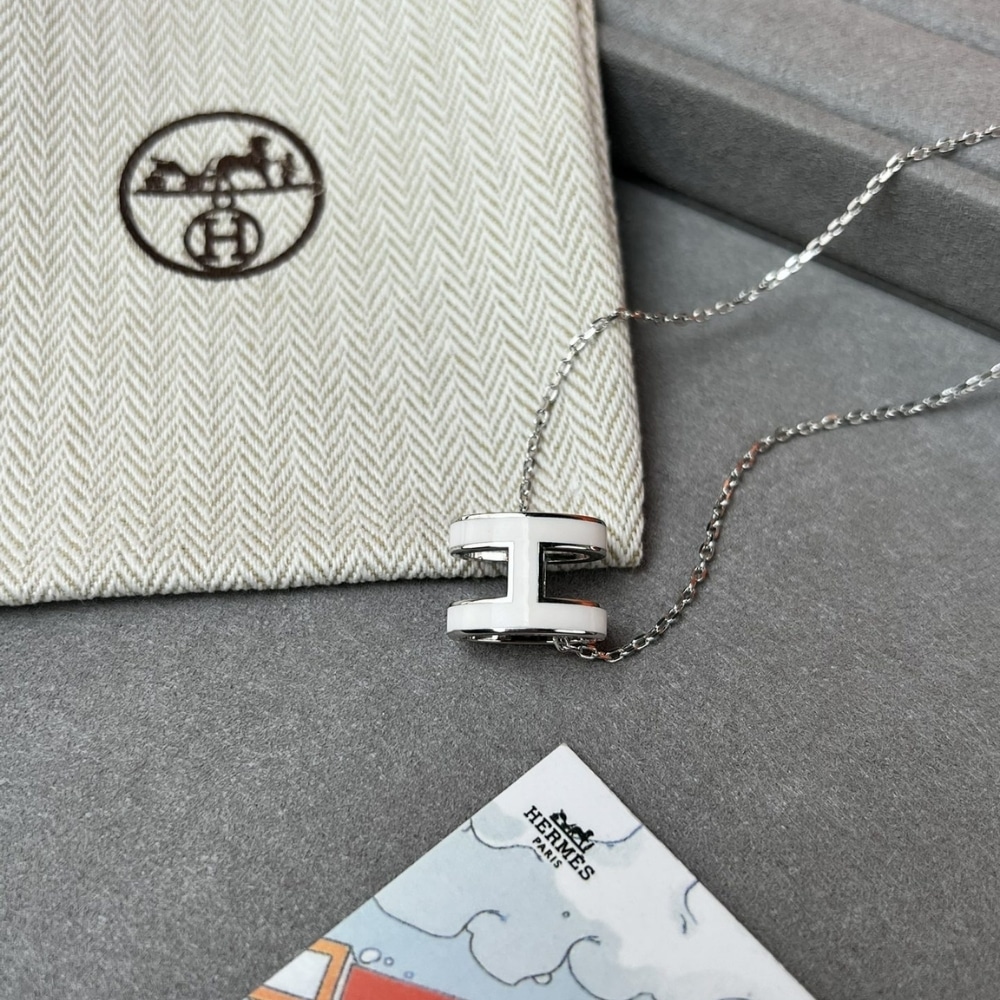 Hermes Mini Pop H Pendant Necklace White And Silver