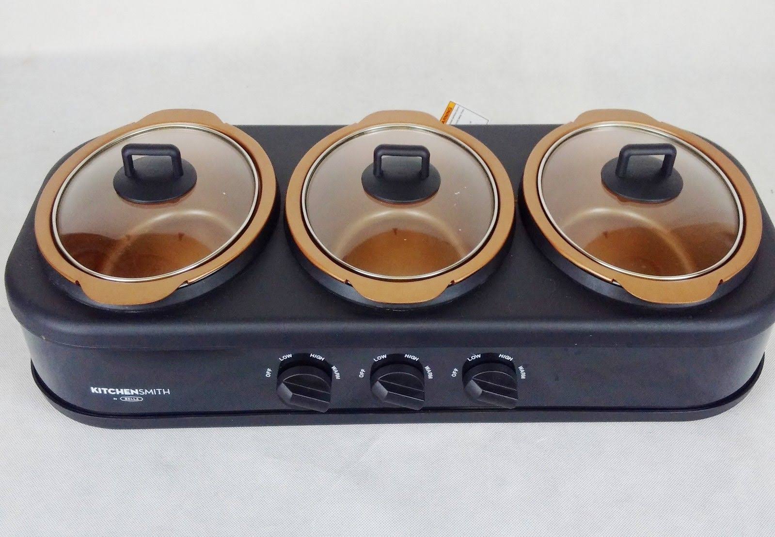 Bella Triple Slow Cooker and Buffet Server, 3 x 1.5 qt Black