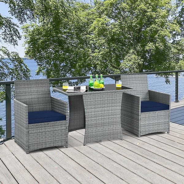 Costway 3PCS Patio Rattan Furniture Set Cushioned Sofa Armrest Garden