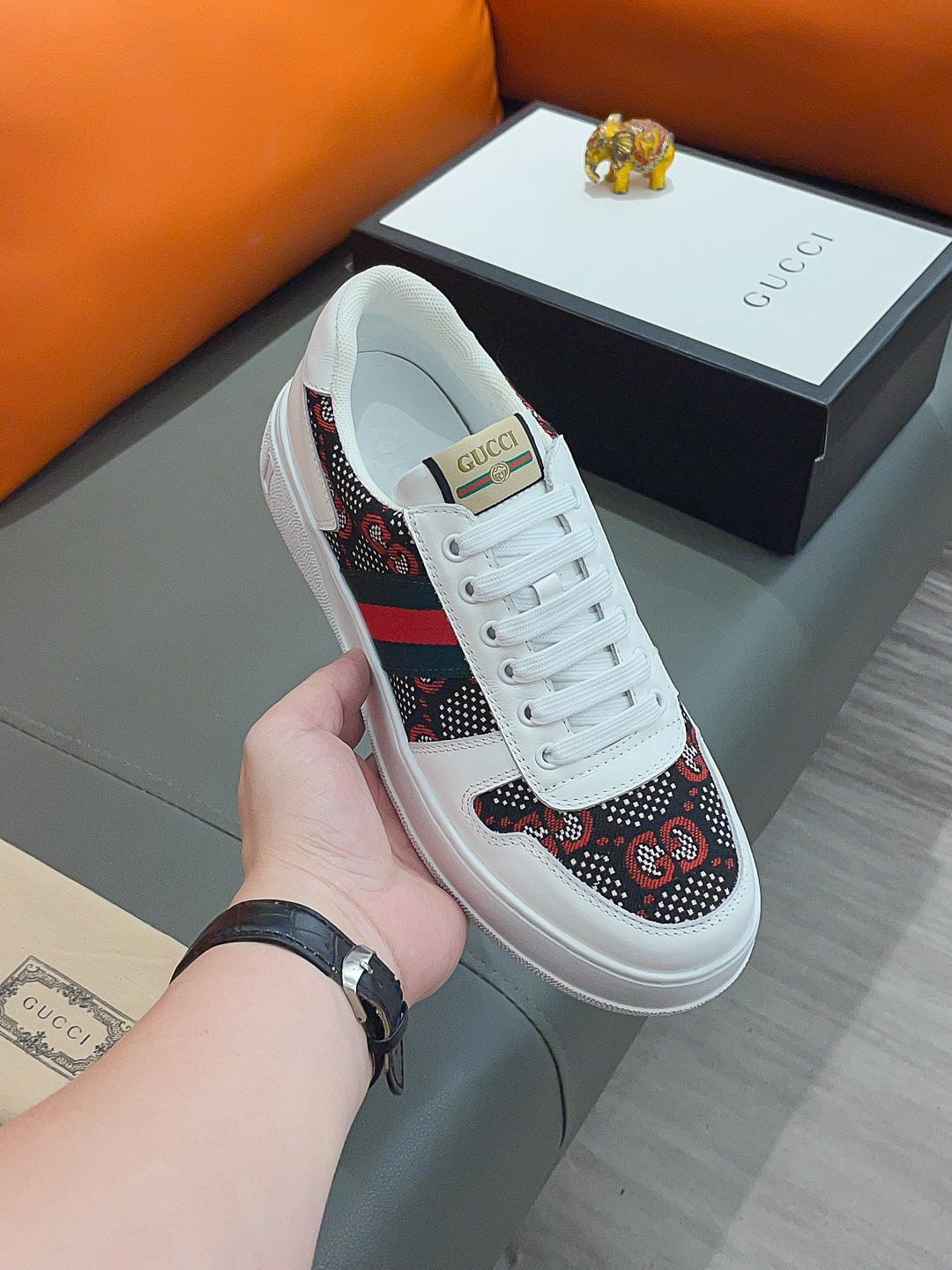 Gucci Screener Gg High Top Sneaker White With Red Logo
