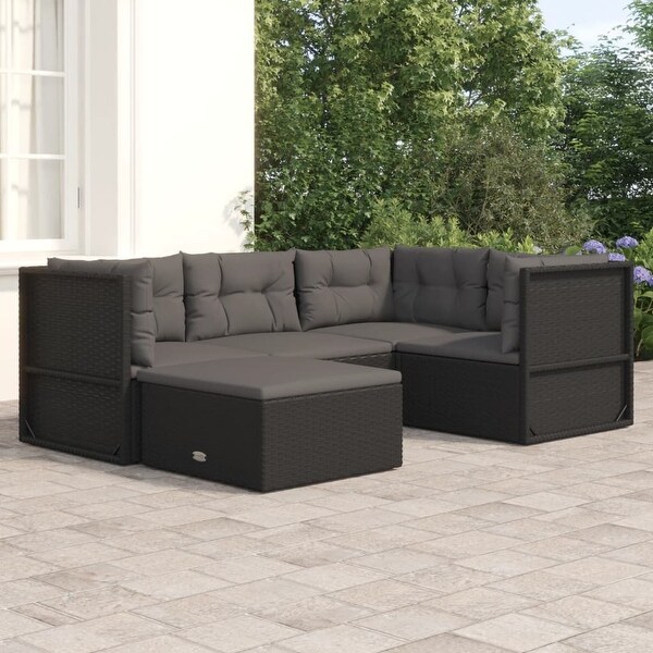 vidaXL 4 Piece Patio Lounge Set with Cushions Black Poly Rattan