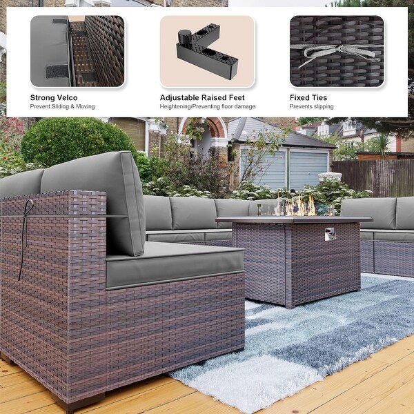 Patio Furniture Sectional Sofa Set,PE Rattan Swivel Rocking Chairs Patio Conversation Set