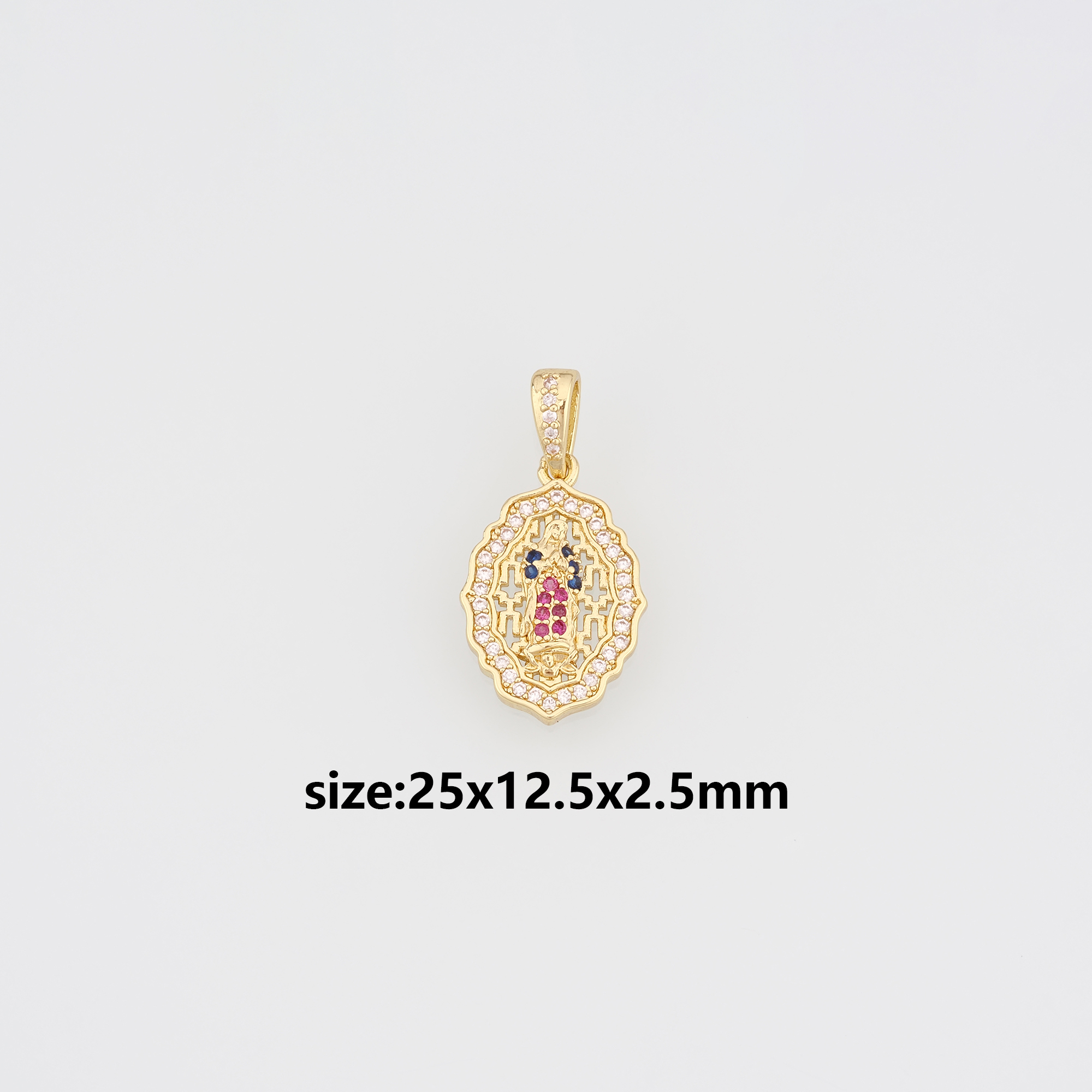 18K Gold Filled Virgin Mary Pendant,CZ Micro Pave Virgin Mary Charm Earrings Necklace for DIY Jewelry Making Supply