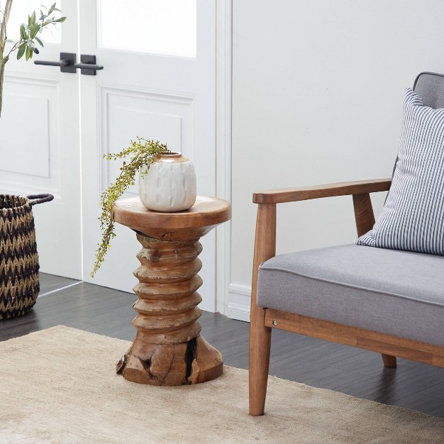 Rustic Carved Teak Wood Stool Brown Olivia amp May