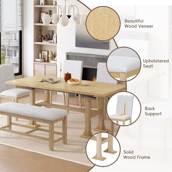 Extendable Dining Table Set,with Removable Leaf and Upholstered Chairs
