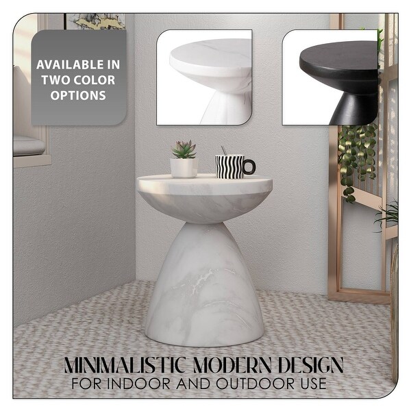 Modern Round Side Table Fiberstone Accent Table with Pedestal Base Dune Series by LeisureMod