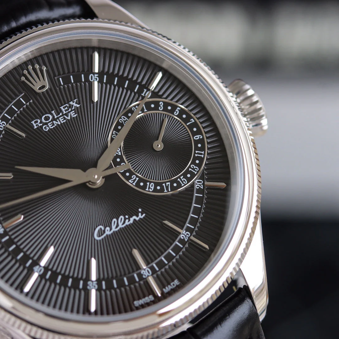 Rolex Cellini 39mm Silver Black Leather