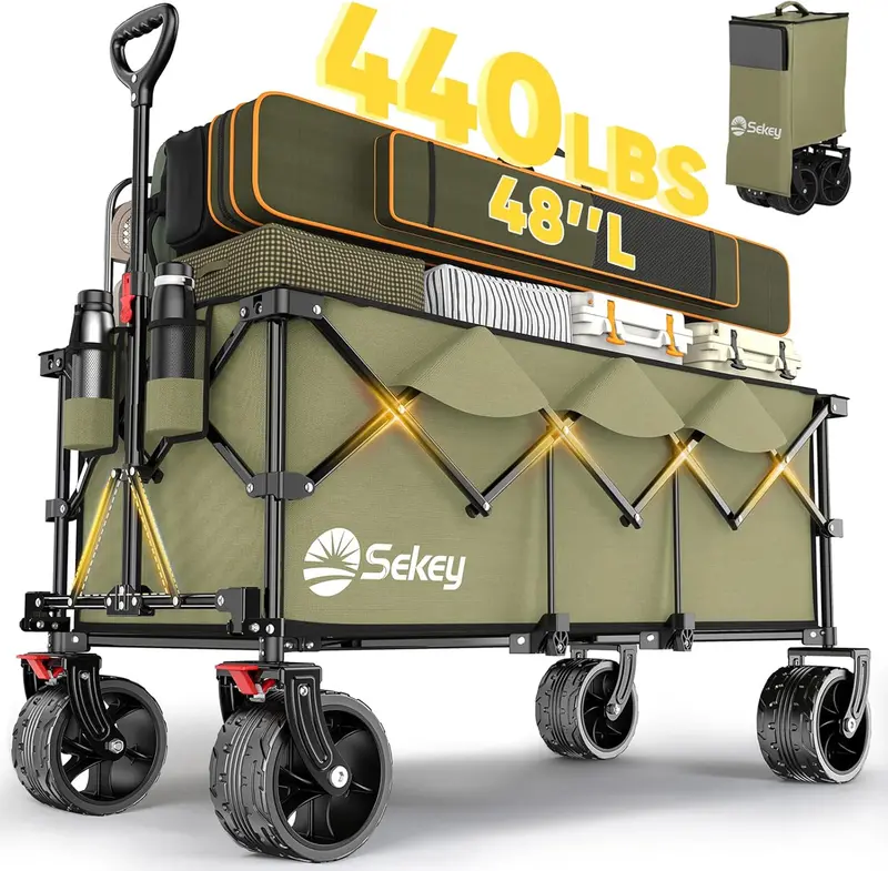 Sekey 48-Inch Extended Folding Cart – 440 lb Load Limit, 300L Garden & Moving Utility Solution