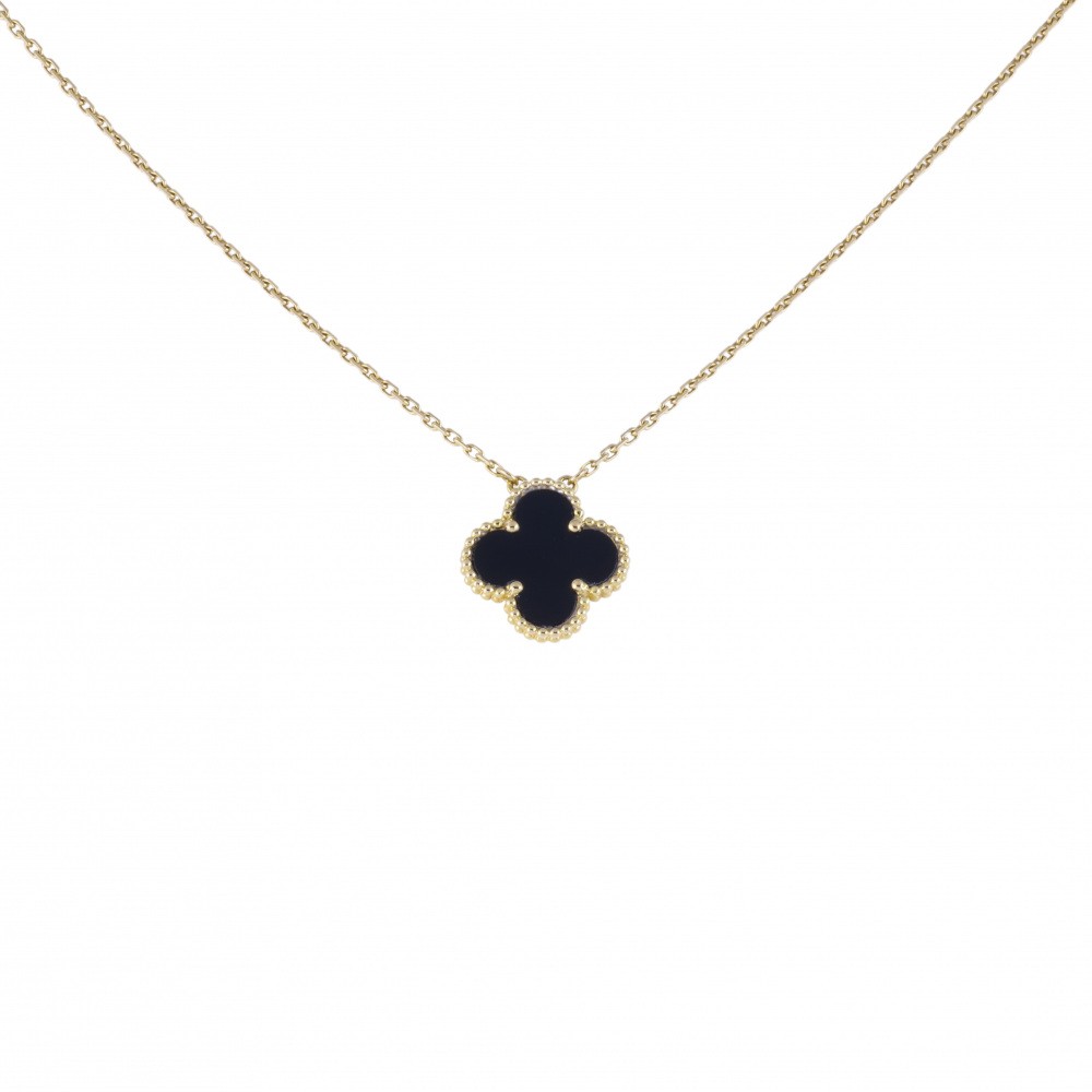 Van Cleef & Arpels Vintage Alhambra Necklace 18K Yellow Gold Onyx