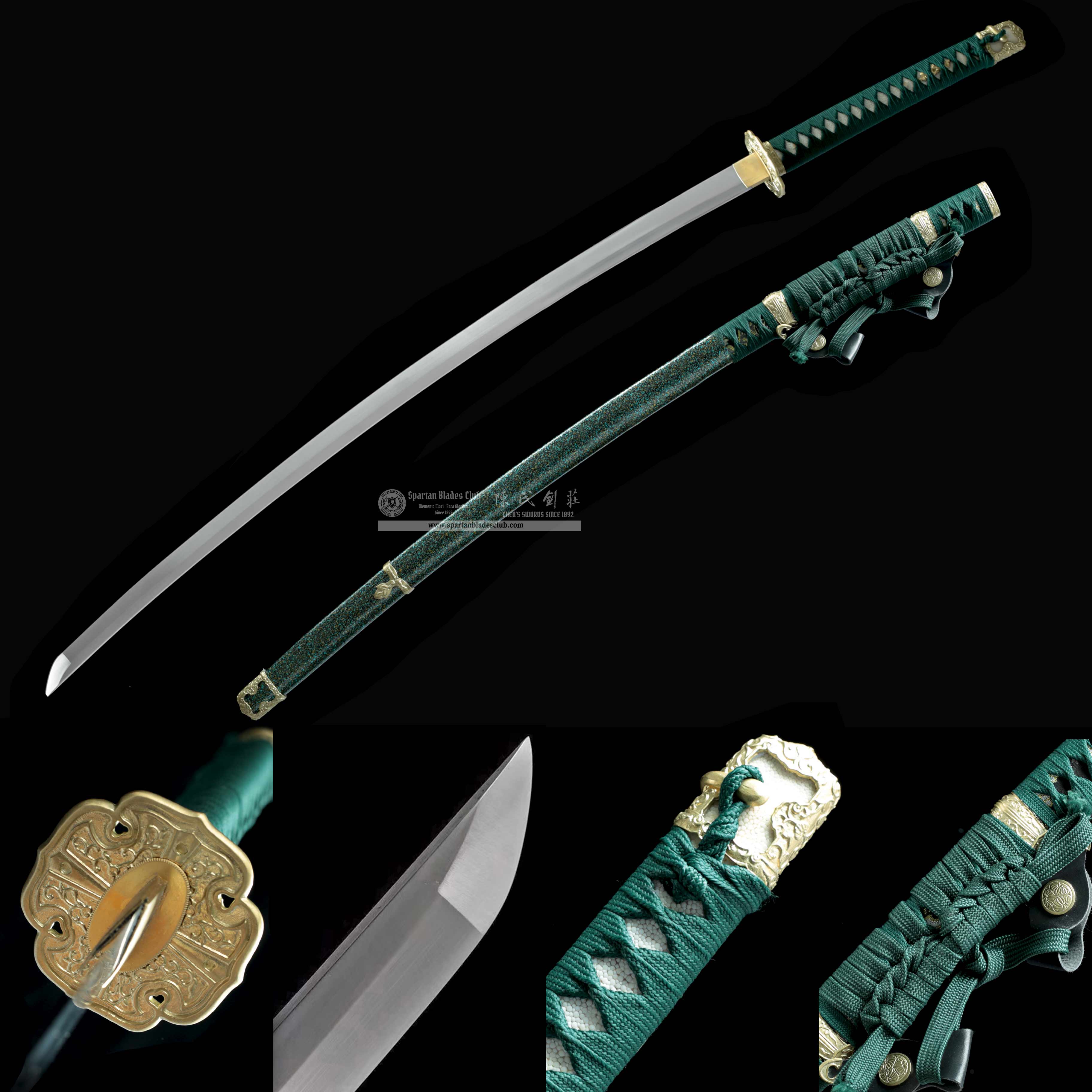Elegant Green Tachi Sword - T10 Steel - Exquisite Classical Tsuba - Brass Fittings - Battle Ready - 126cm (49.61 inches) - Spartan Blades Club - Spartan Blades Club - 陳氏劍莊1892