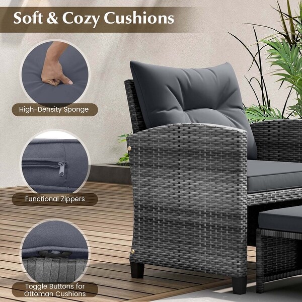 Costway 5 Piece Patio Rattan Furniture with 2 Ottomans and Tempered