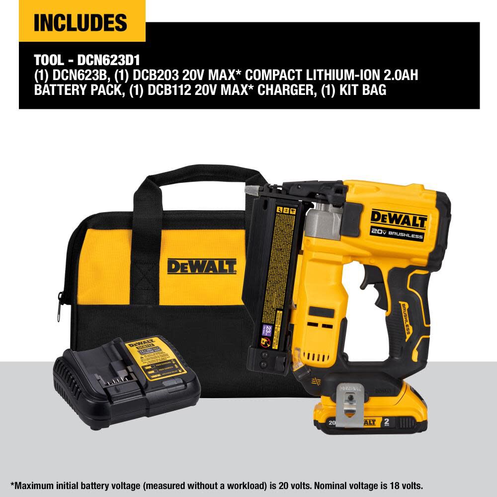 DEWALT ATOMIC Compact Series 20V MAX Pin Nailer 23 Gauge Kit DCN623D1