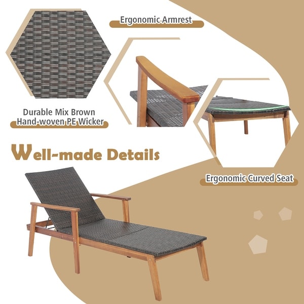 Costway 2PCS Patio Rattan Chaise Lounge Chair Recliner Back Adjustable