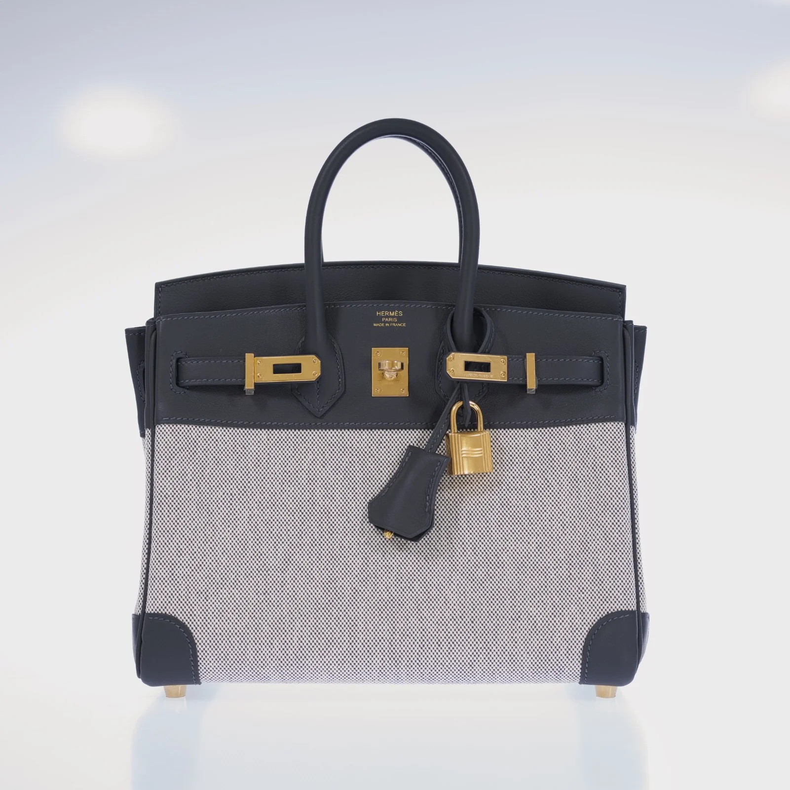 Hermès Birkin 25 Toile H Écru and Ardoise Swift Gold Hardware