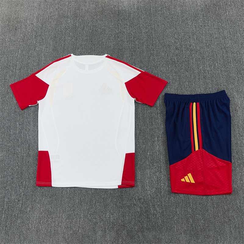 Spain Short Sleeves Training Suit White-Two Stars 2