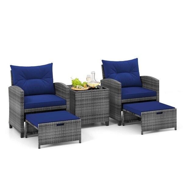 Costway 5 Piece Patio Rattan Furniture with 2 Ottomans and Tempered