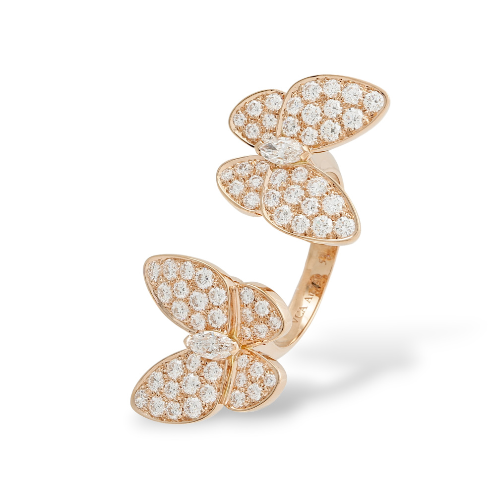 Van Cleef & Arpels Papillon Entre Les Door Ring 18K Rose Gold Diamond