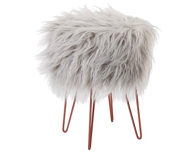 Birdrock Home Faux Fur Foot Stool Ottoman With Hair Pin Legs Silver