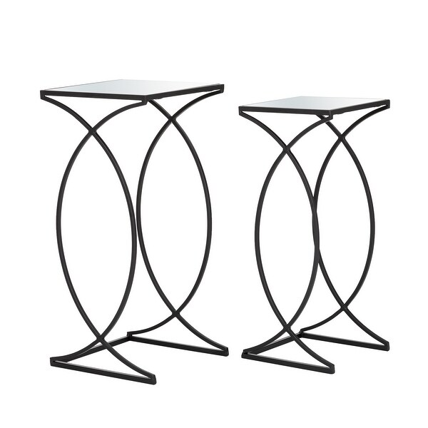 Glitzhome Set of 2 Modern Glam Glass Top Nesting Side Table