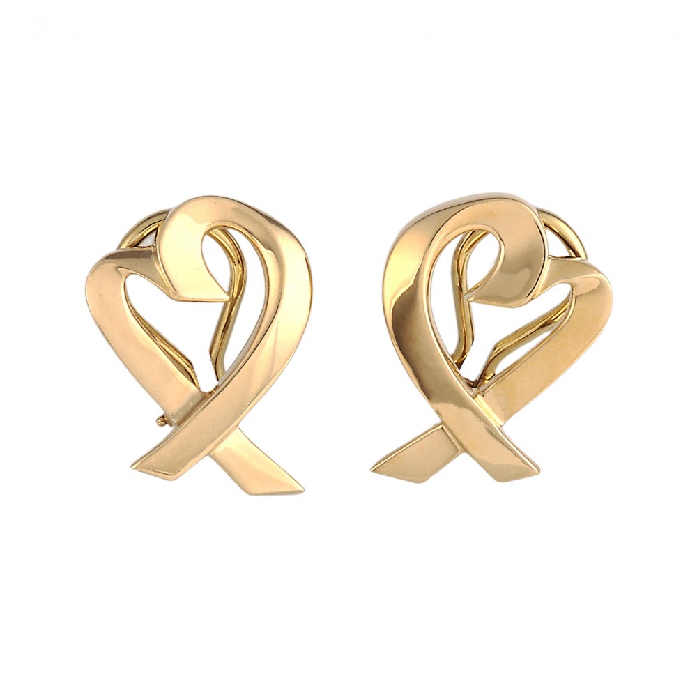 Tiffany & Co. Paloma Picasso Loving Heart Earrings 18K Yellow Gold