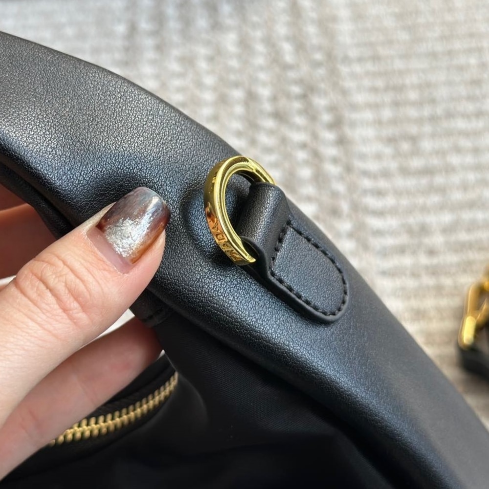 Prada Re Nylon And Nappa Leather Mini Bag With Bow Black 20Cm