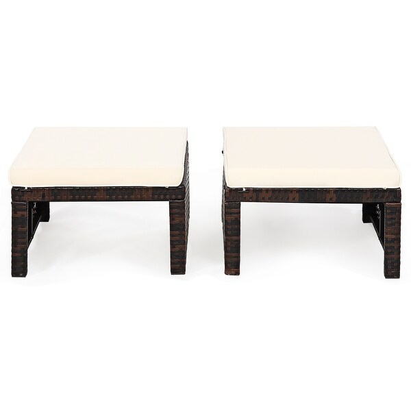 Costway 2PCS Patio Rattan Ottoman Cushioned Seat Foot Rest Furniture