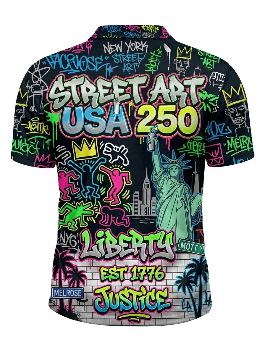 Moisture Wicking Golf Polo 3D Street Art USA 250 Graffiti Liberty Button Short Sleeve Golf Polo Shirt