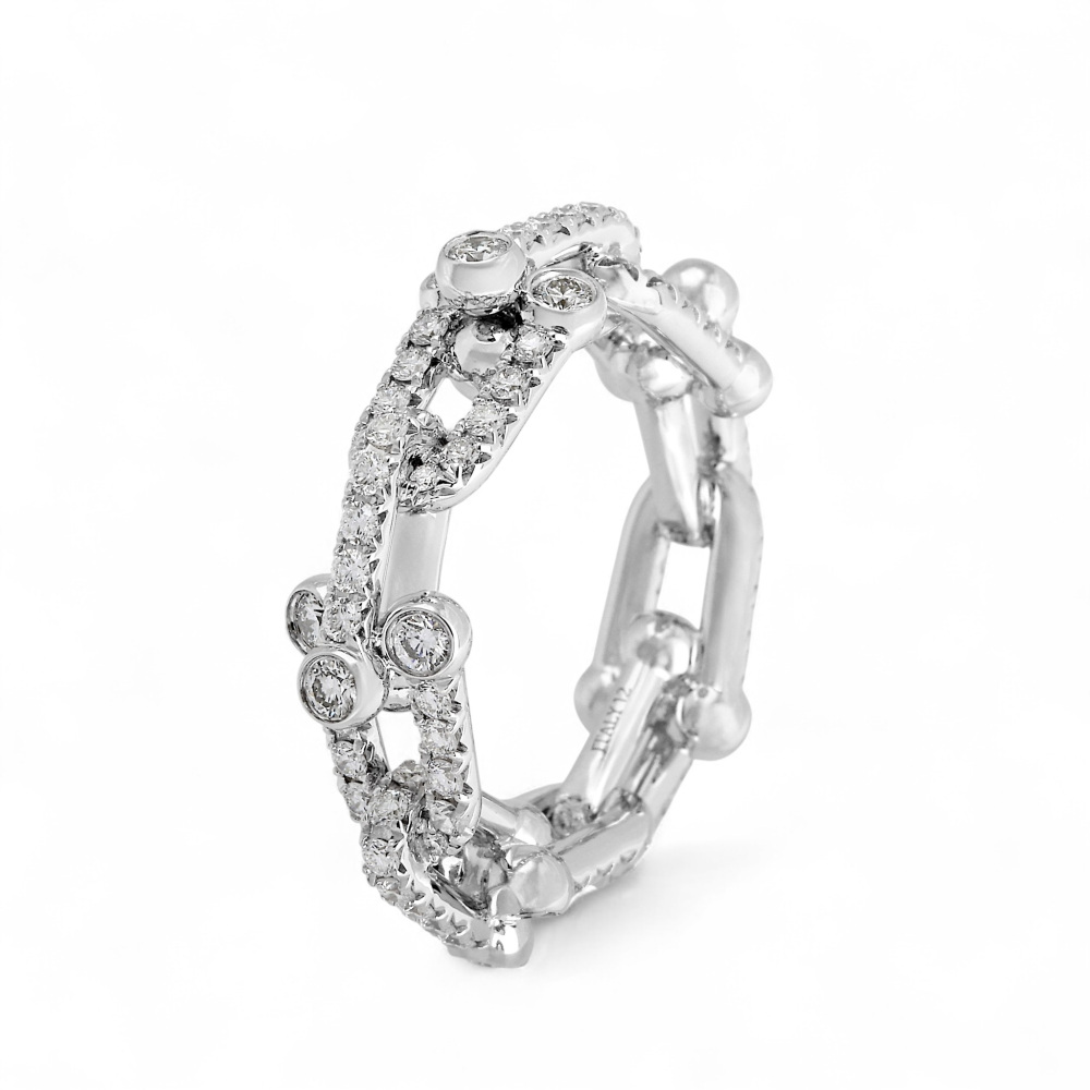 Tiffany & Co. Hardware Link Ring 18K White Gold Diamond 72671511