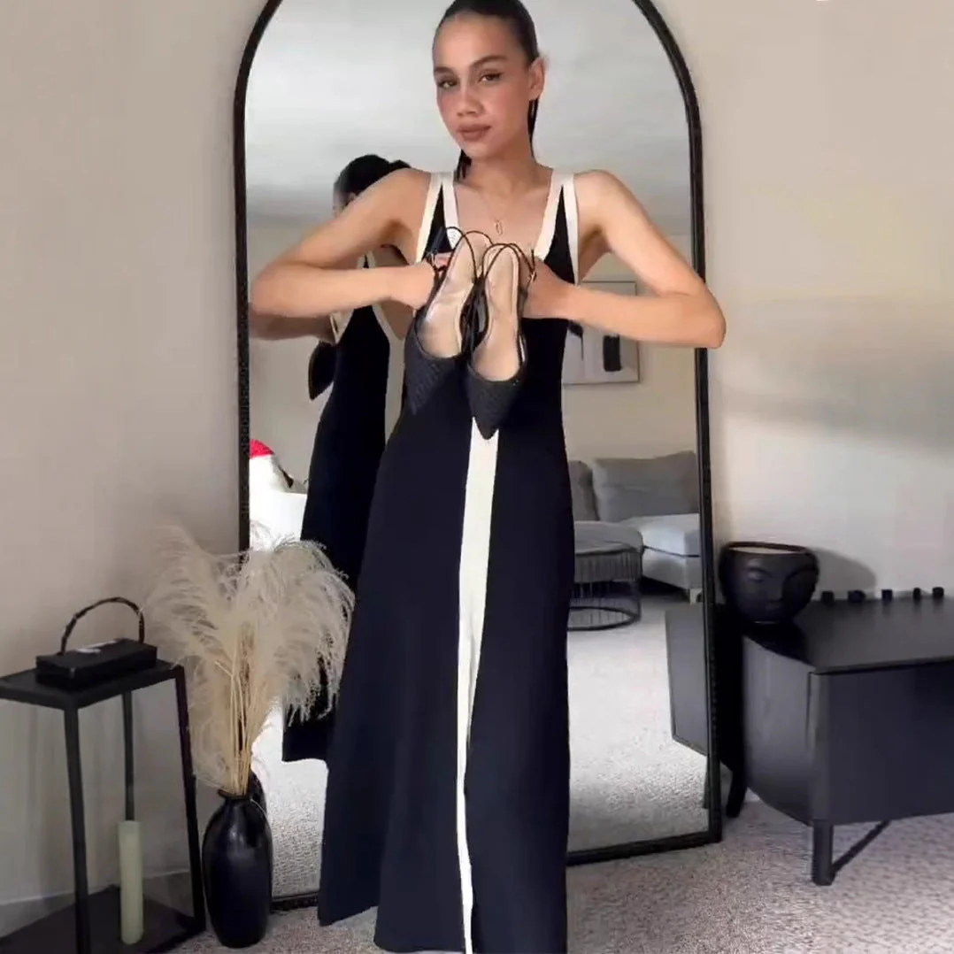 Deep V Neck Ribbed Knit Maxi DressClistos