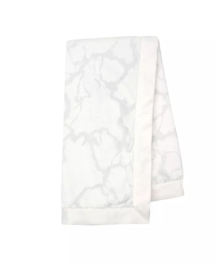 Lambs and Ivy Signature Gray and White Marble Minky Jersey Baby Blanket