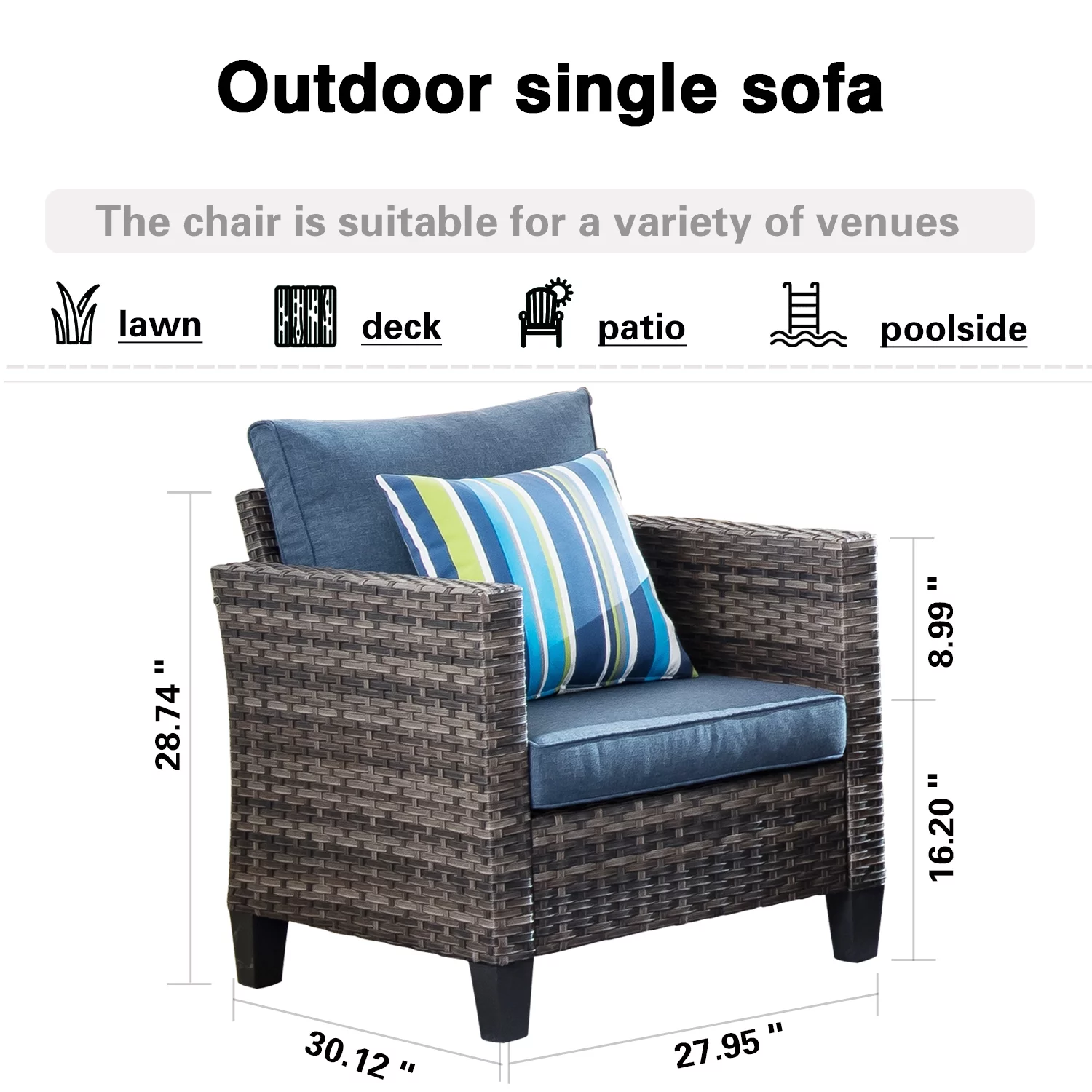 Ovios Outdoor Wicker Chairs Set 2 Pieces Patio Furniture High Back Patio Chairs with 3.54'' Thickness