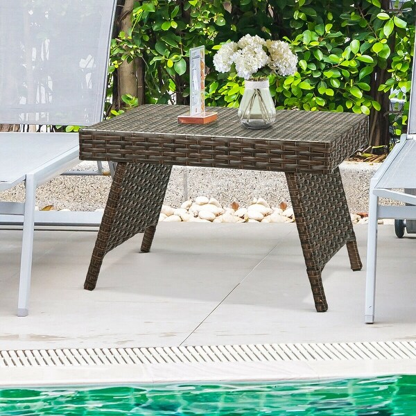 Gymax Folding Rattan Wicker Coffee Side Table Patio Garden Poolside