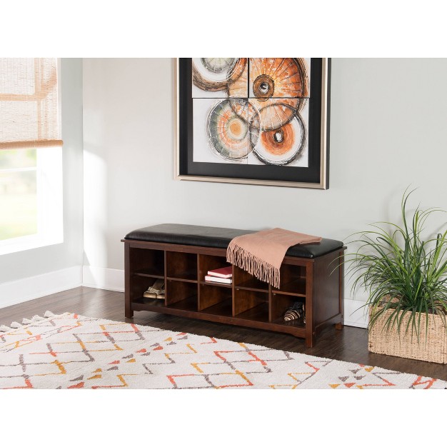 Cape Anne Dark Brown Faux Leather Upholstered Storage Bench Dark Walnut Linon